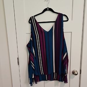 Lane Bryant Asymmetrical Blue and White Sleeveless Tunic